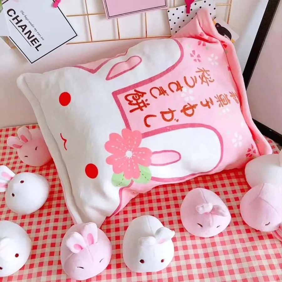 Toys Kawaii Shop | Kawaii Pink Pillow Of Mini Bunny Plushies