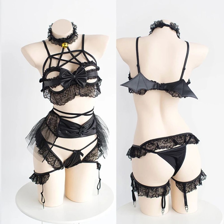 Fashion Kawaii Shop Lingerie | Japane E Exy Winged Devi Ingerie Et Black