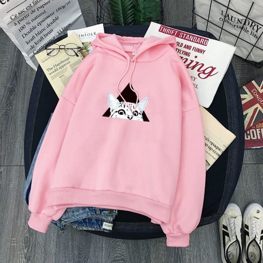 Fashion Kawaii Shop Sweaters & Hoodies | Kawaiihooded Cat Triangle Sweatshirt