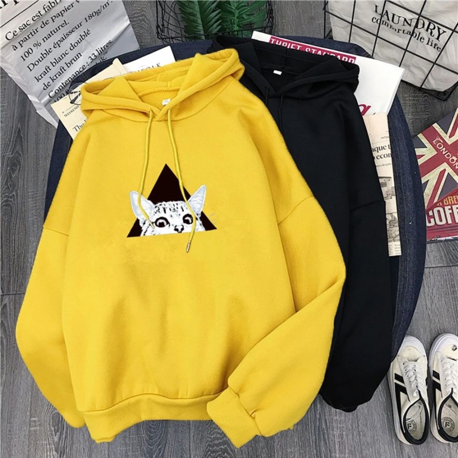 Fashion Kawaii Shop Sweaters & Hoodies | Kawaiihooded Cat Triangle Sweatshirt