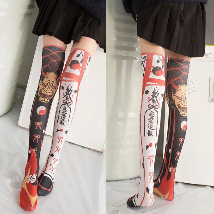 Fashion Kawaii Shop Socks & Stockings | Kawaii Red Harajuku Japanese Stockings