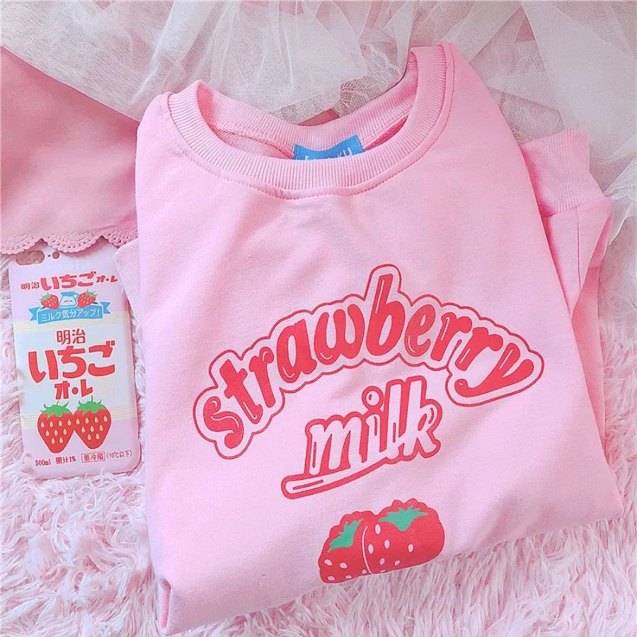 Fashion Kawaii Shop Sweaters & Hoodies | Trawberry Weat Hirt Pink