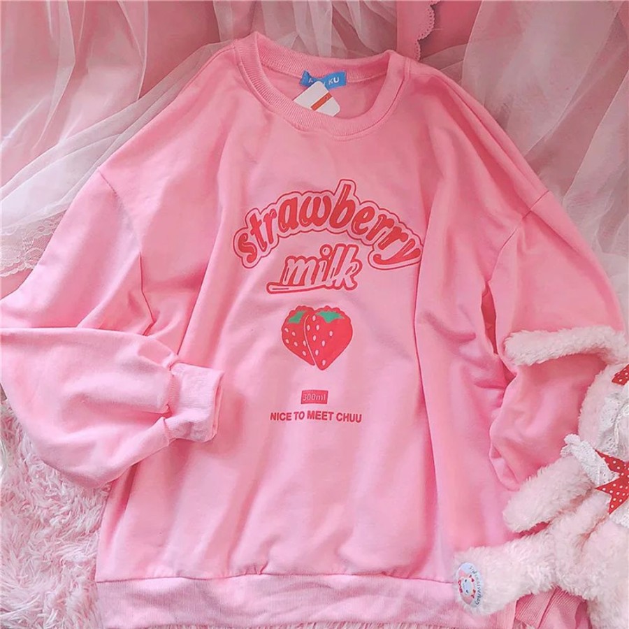 Fashion Kawaii Shop Sweaters & Hoodies | Trawberry Weat Hirt Pink