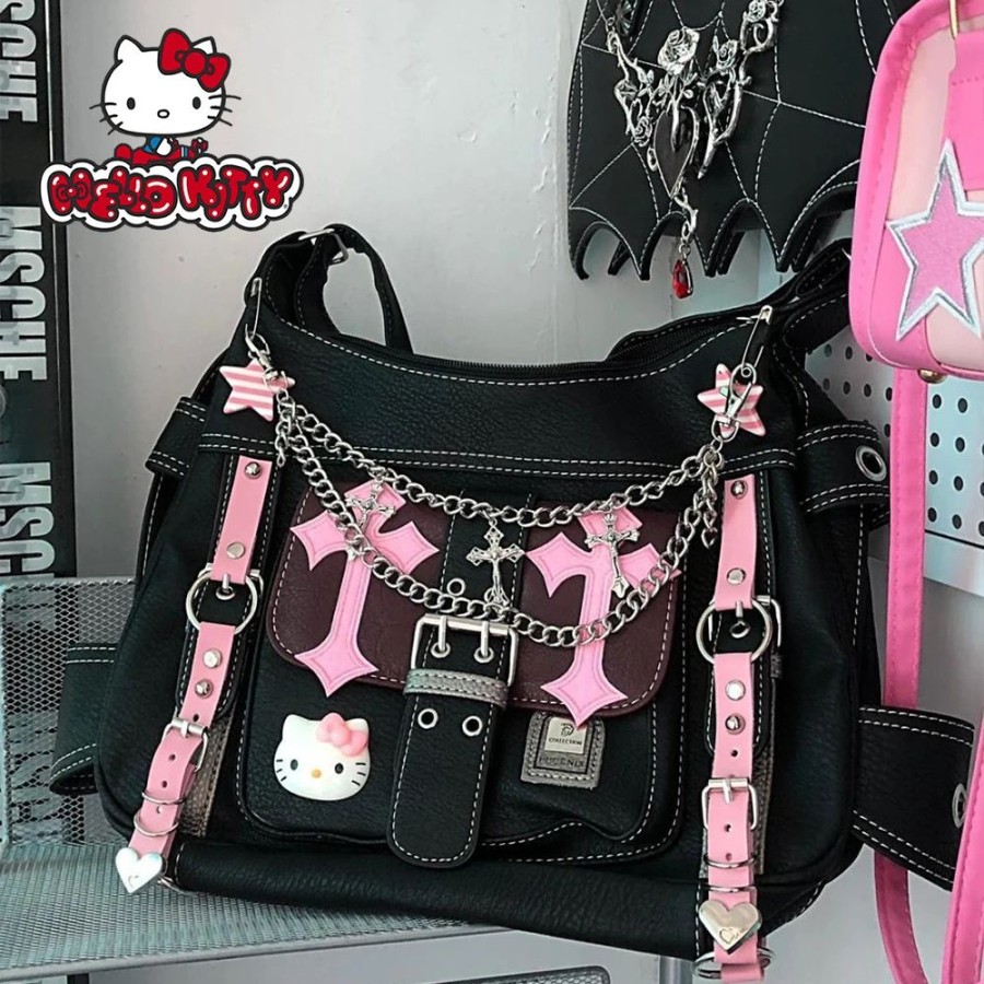 Accessories Kawaii Shop | Hello Kitty Gothic Punk Crossbody Bag Vintage Pink