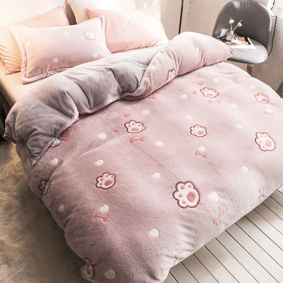 Home & Gadgets Kawaii Shop | Kawaii Paw Gray Bed Cover 1