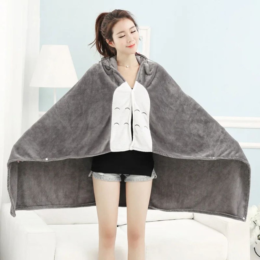 Fashion Kawaii Shop Sweaters & Hoodies | Kawaii Gray Anime Hooded Blanket Totoro