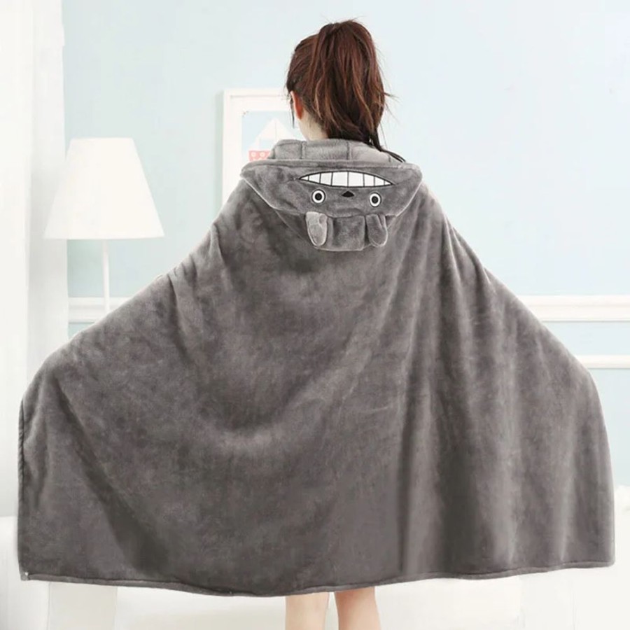 Fashion Kawaii Shop Sweaters & Hoodies | Kawaii Gray Anime Hooded Blanket Totoro