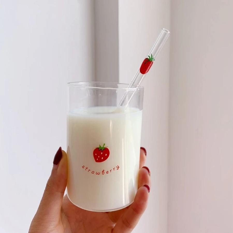 Home & Gadgets Kawaii Shop | Kawaii Mini Strawberry Glass With Straw