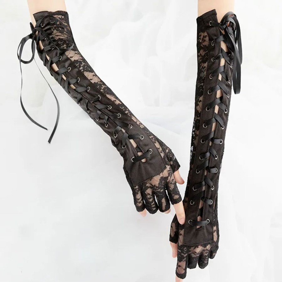 Accessories Kawaii Shop | Gothic Steampunk Black Up Fingerless Gloves