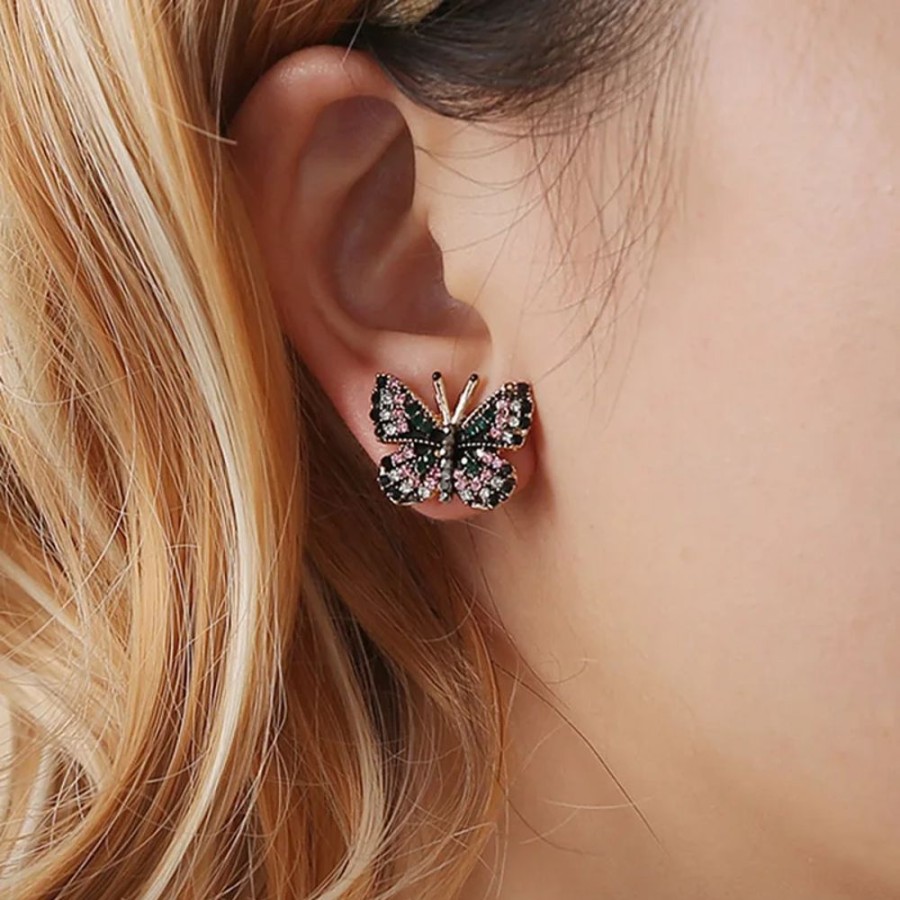 Accessories Kawaii Shop | Butterfly Rhinestone Stud Earrings