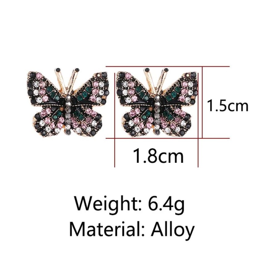 Accessories Kawaii Shop | Butterfly Rhinestone Stud Earrings