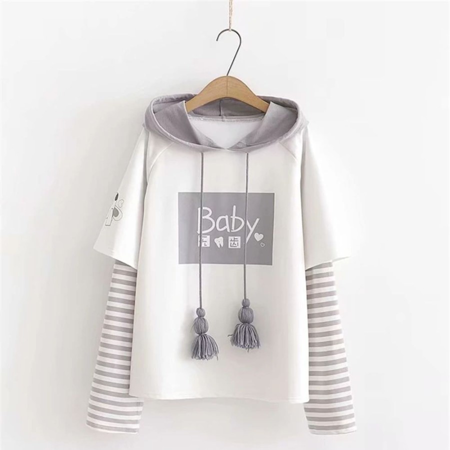 Fashion Kawaii Shop Sweaters & Hoodies | Cute Cotton Long Sleeved Hoodie With Cute Ropes