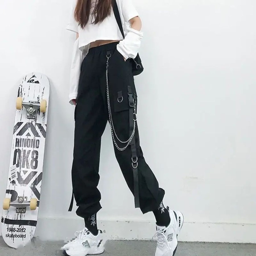 Fashion Kawaii Shop Pants & Leggings | Jogger Y2K Chain Cargo Pants