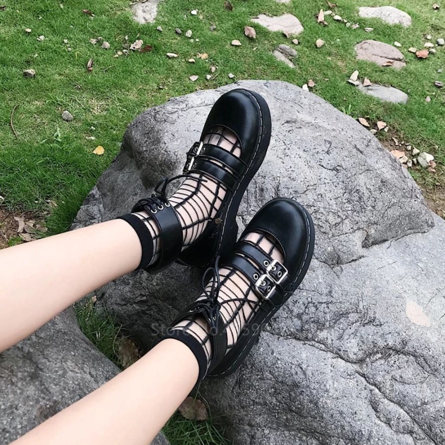 Fashion Kawaii Shop Shoes & Boots | Lolita Leather Waterproof Shoes Black