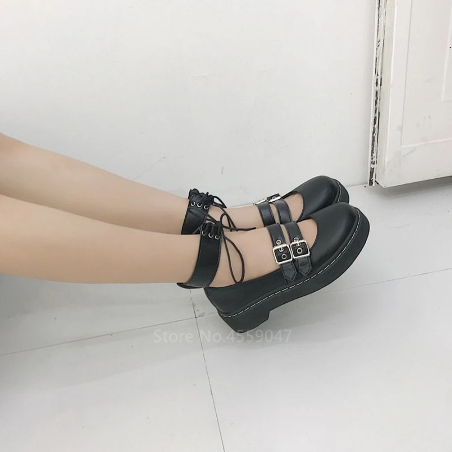 Fashion Kawaii Shop Shoes & Boots | Lolita Leather Waterproof Shoes Black