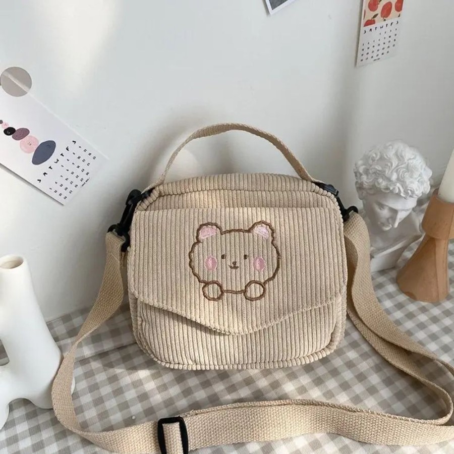 Accessories Kawaii Shop | Cute Vintage Corduroy Bear Bag